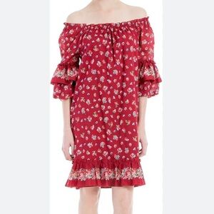 Max Studio Sz XS Dress Floral Off-Shoulder Cotton Boho Summer Festival New